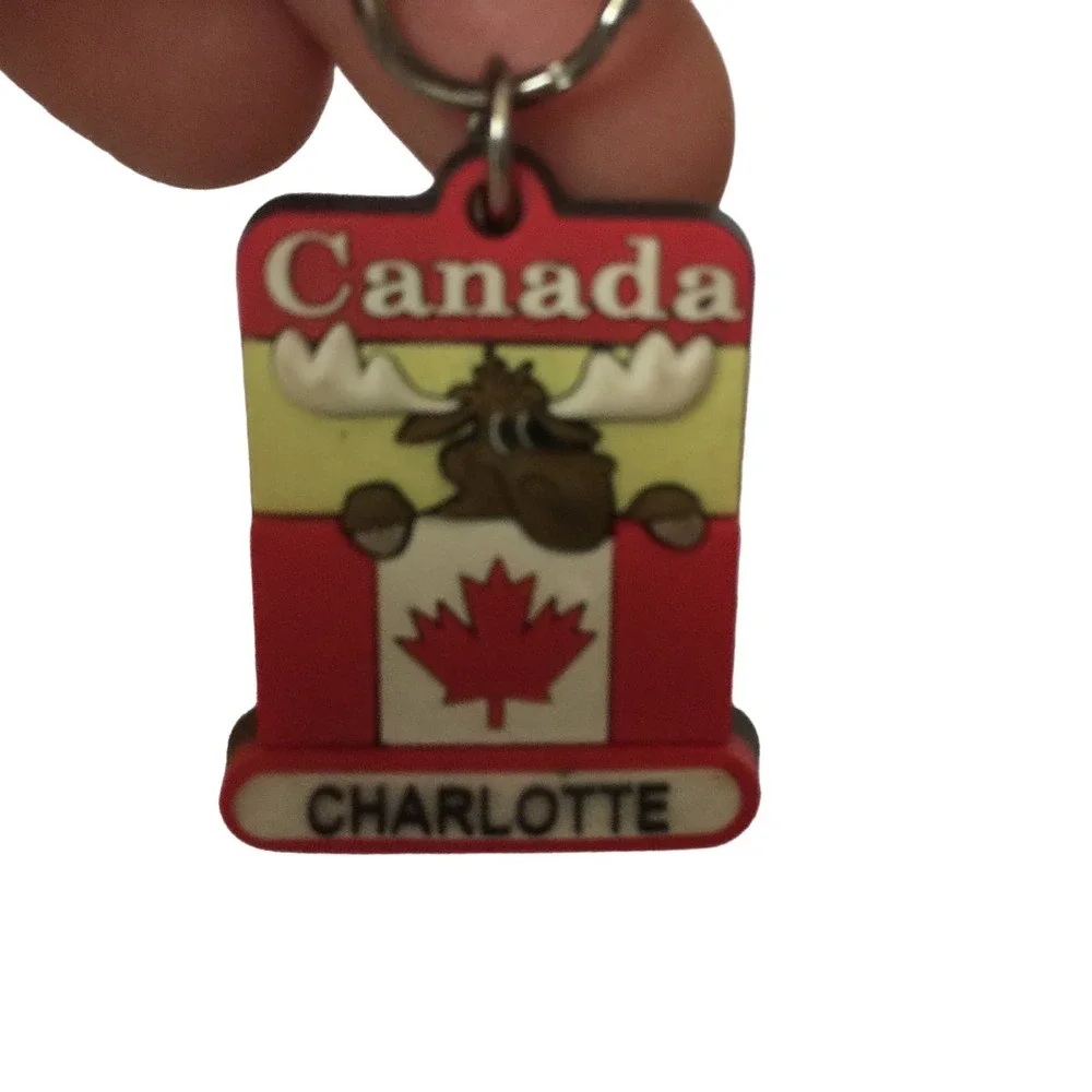 Canada Moose and Maple Leaf Flag Keychain Key Ring